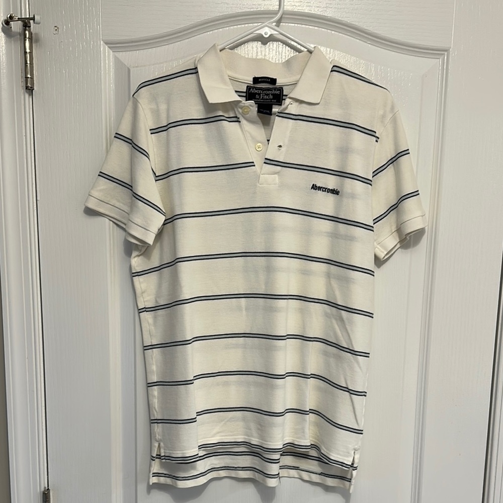 Abercrombie & Fitch White and Blue Polo Shirt
